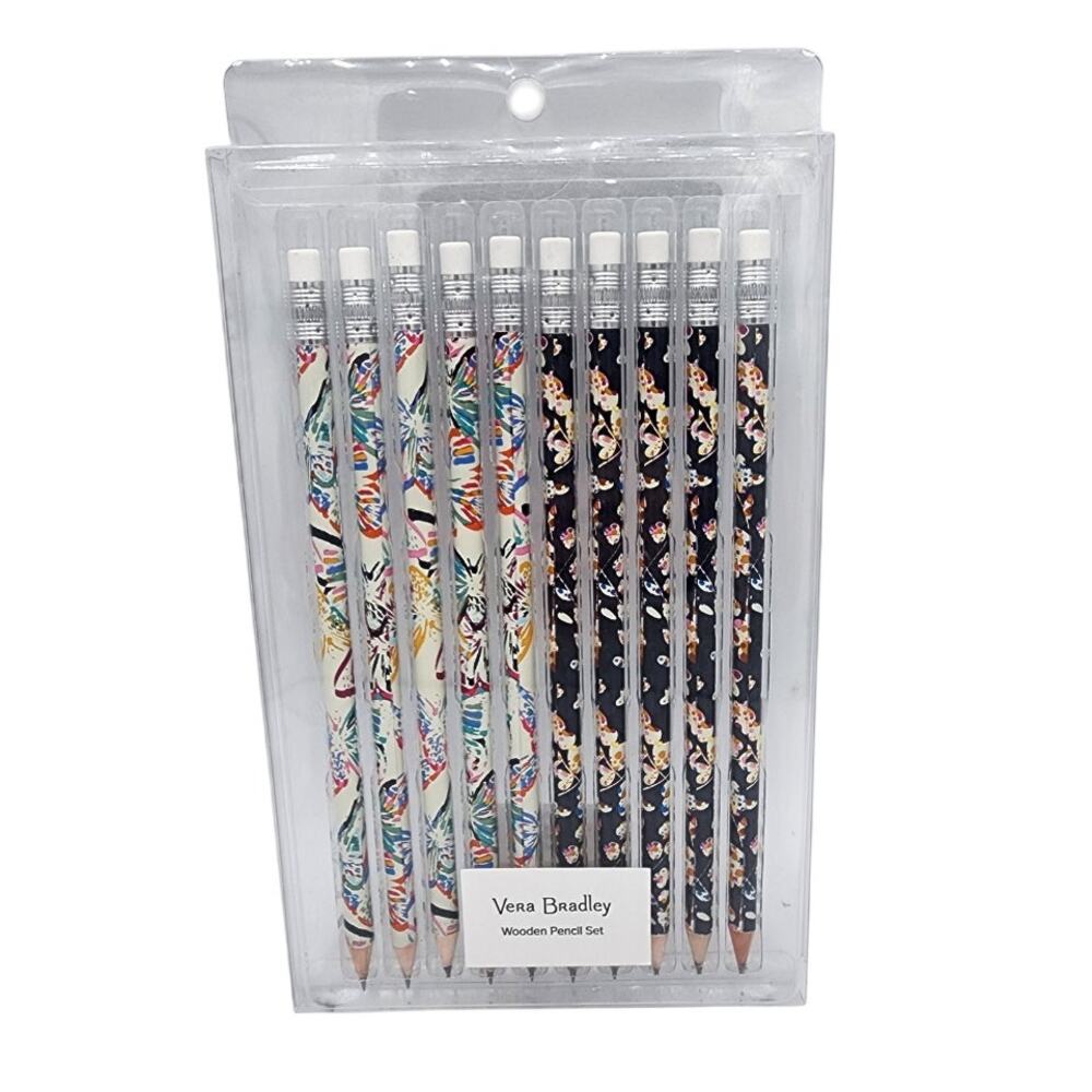 NEW Vera Bradley VB Assorted Wooden Writing Pencil Set of 10 White Black Design